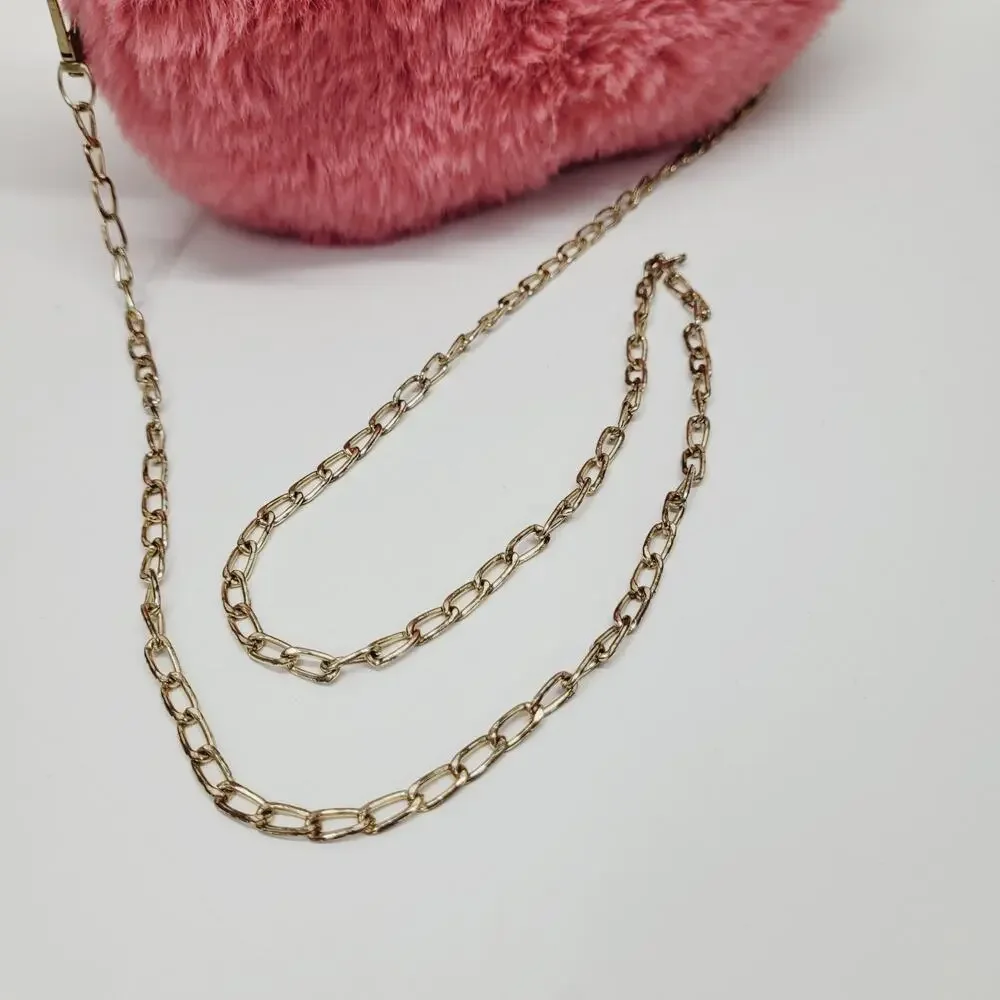 Plush Pink Bear Head 3D Backpack Purse Gold Chain Cosplay Dressup Anime